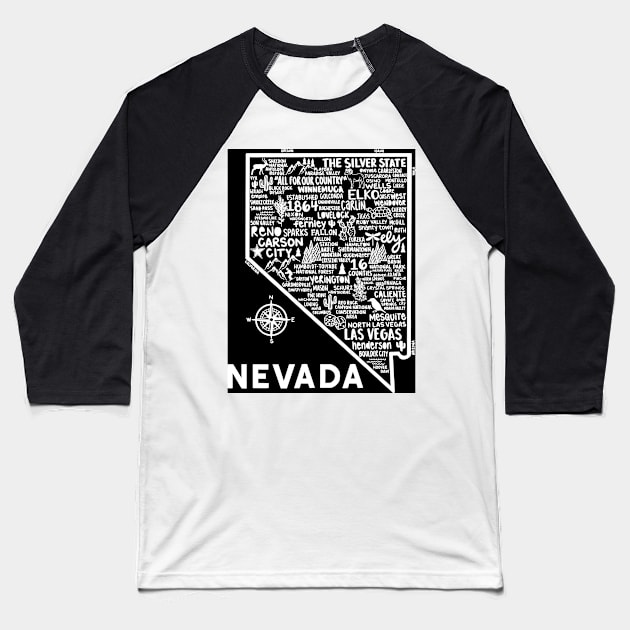 Nevada Map Baseball T-Shirt by fiberandgloss